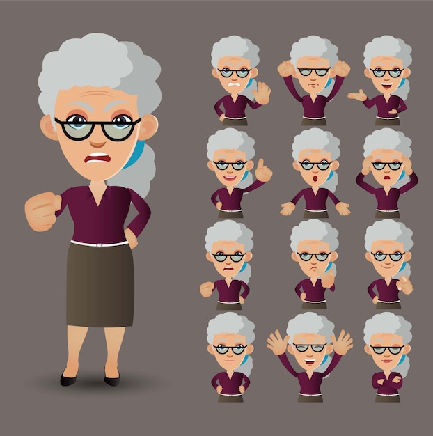 Cute Set - Conjunto de personas mayores con diferentes emociones