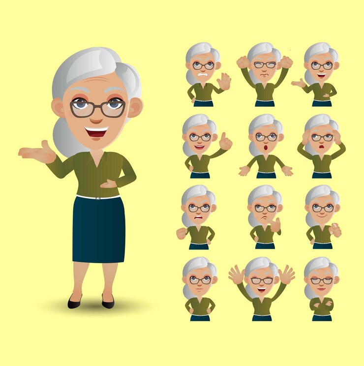 Vector cute set - conjunto de personas mayores con diferentes emociones