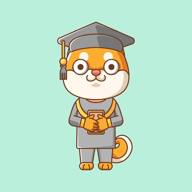 Cute shiba inu animal de graduación kawaii chibi personaje mascota ilustración diseño de estilo de contorno