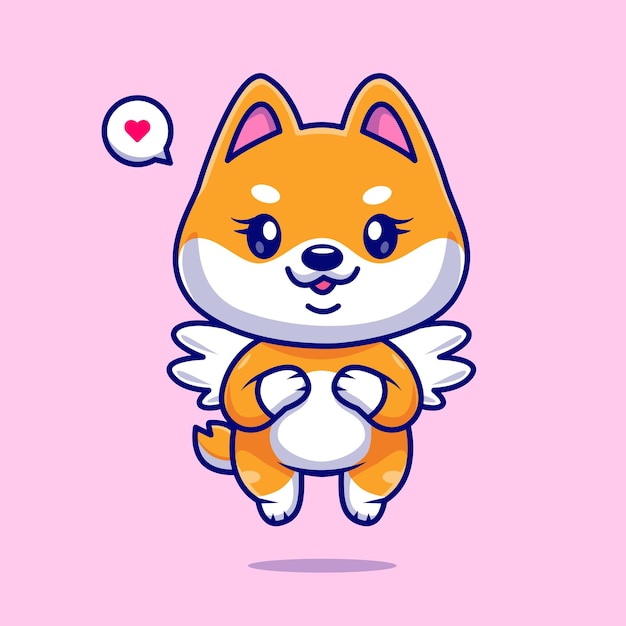 Vector cute shiba inu dog angel flying with wings cartoon vector icon ilustración. naturaleza animal aislada