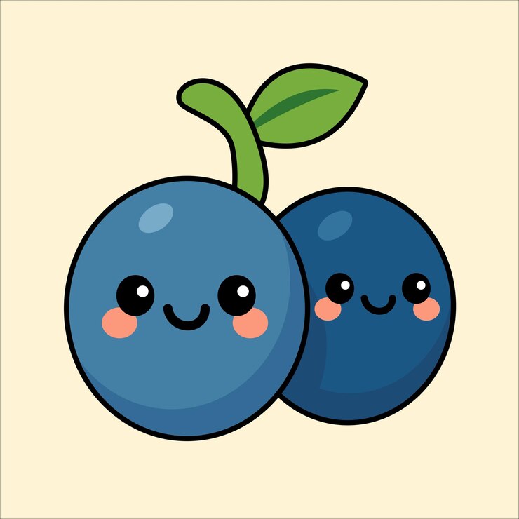 Cute Smiling Blueberries with Leaf