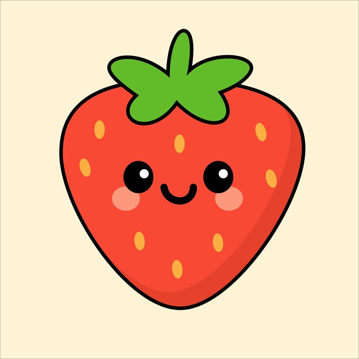 Cute smiling strawberry cartoon character