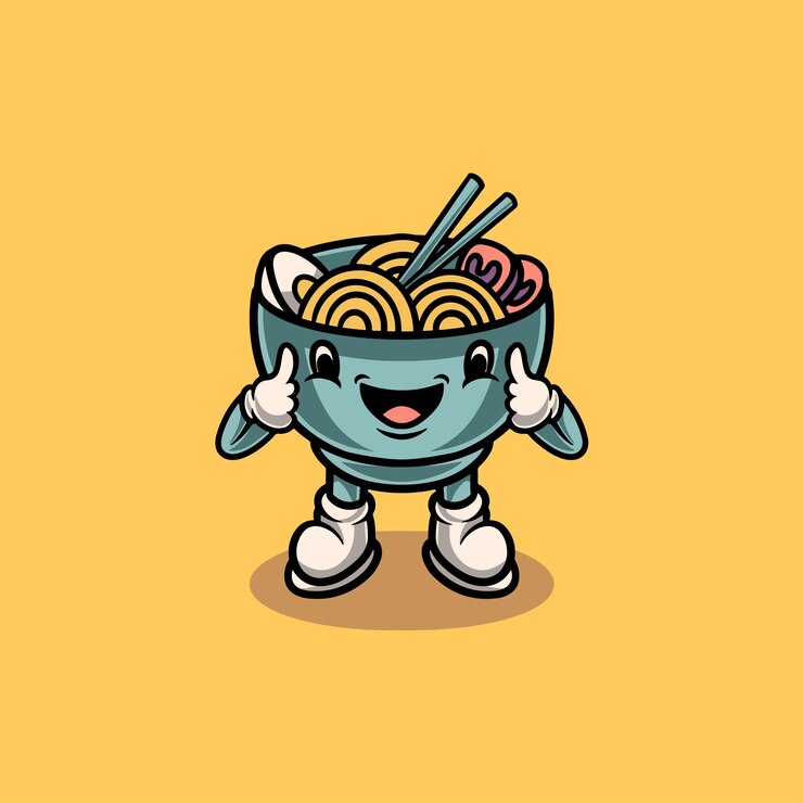 Cute sonriente ramen icono ilustración de dibujos animados