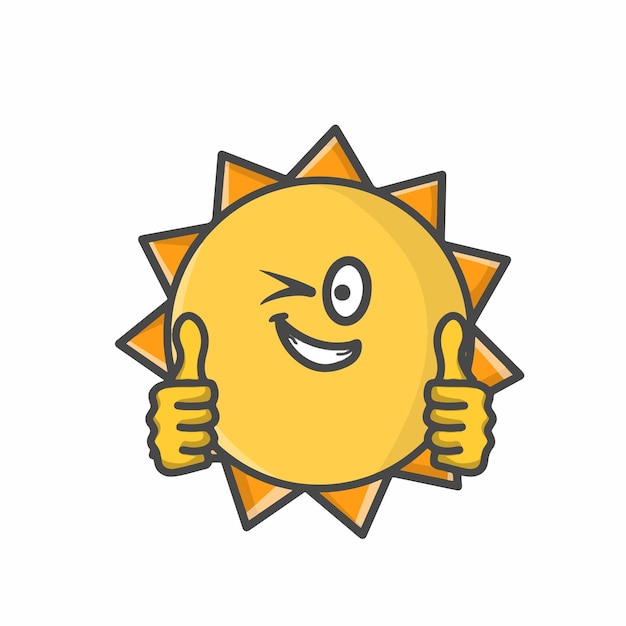 Cute Sun Character Flat Cartoon Emoticon Vector Plantilla Diseño Ilustración