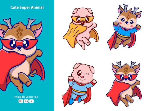 Cute super animal actividades dibujos animados icono ilustración regalos divertidos para pegatinas
