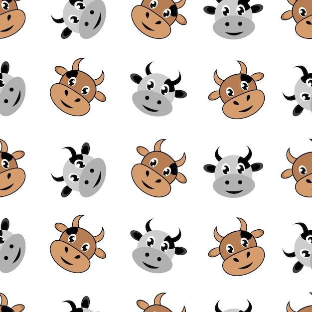 Cute vacas y toros de patrones sin fisuras ilustración vectorial de dibujos animados