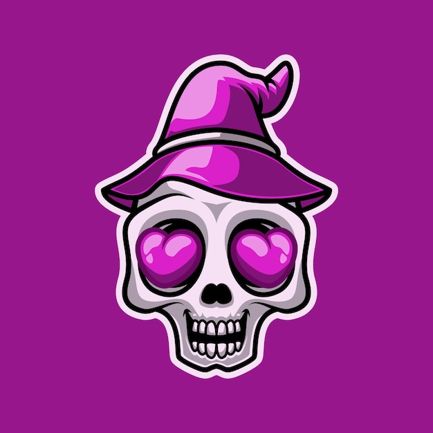 Cute Witch Skull Head In Love Mascot Vector Illustration es perfecto para su negocio de marca