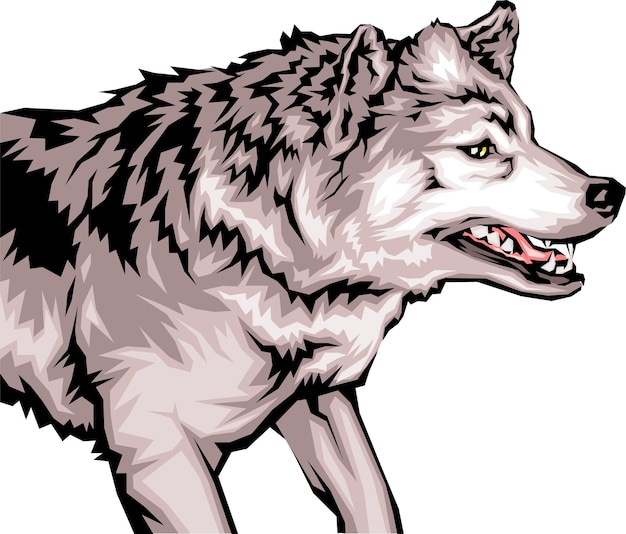 Vector cute wolfdog dibujos animados dibujados a mano animales de compañía comic vector ilustración