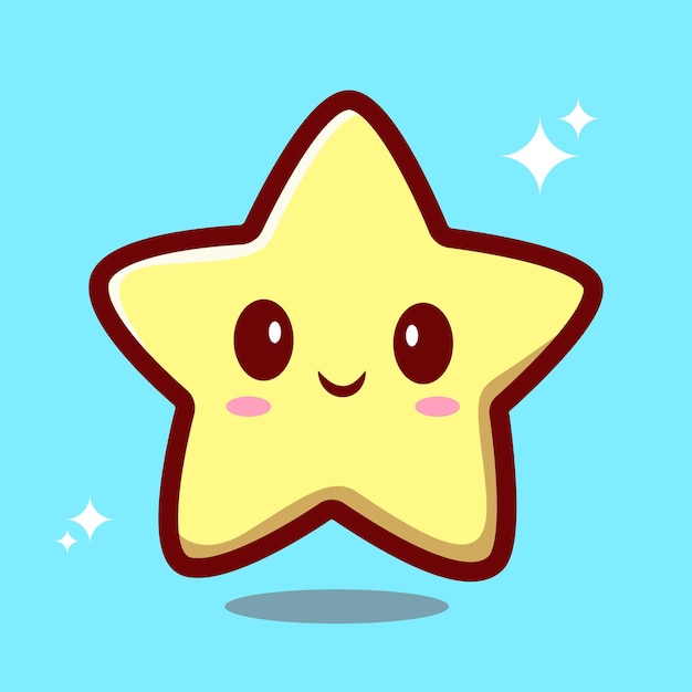 Cute Yellow Star Cartoon with Sparkles Vector Illustration