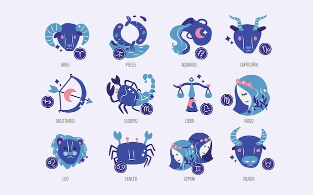 Vector cute zodiac star sign astrología ilustraciones