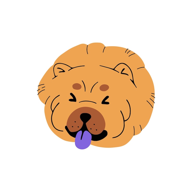Vector cutio chow chow avatar feliz hocico de peludo de raza grande gracioso perro peludo muestra lengua azul negra cara de cachorro de raza pura retrato de mascota canino ilustración vectorial aislada plana sobre fondo blanco