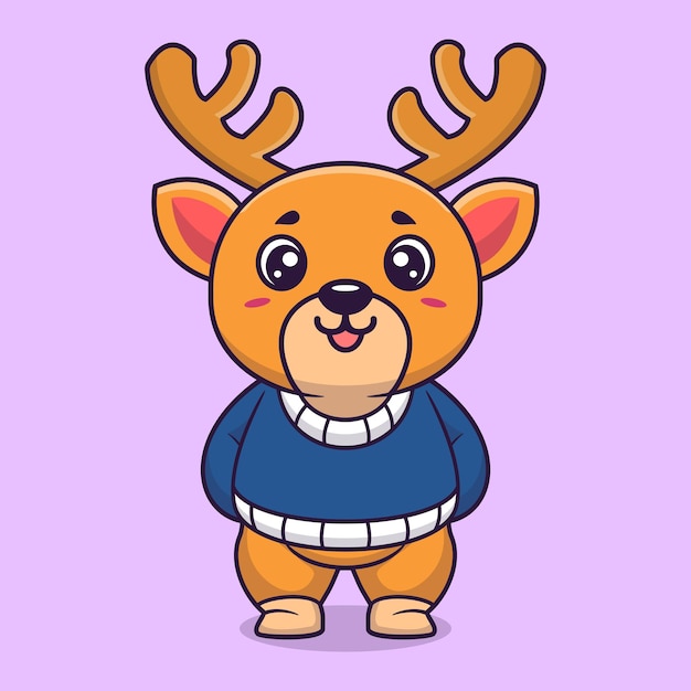 Cutio ciervo creativo kawaii con chaqueta icono vectorial de dibujos animados