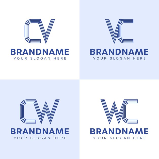 CV Letras VC CW WC Monograma Logotipo Conjunto para negocios con las iniciales CV VC CW WC
