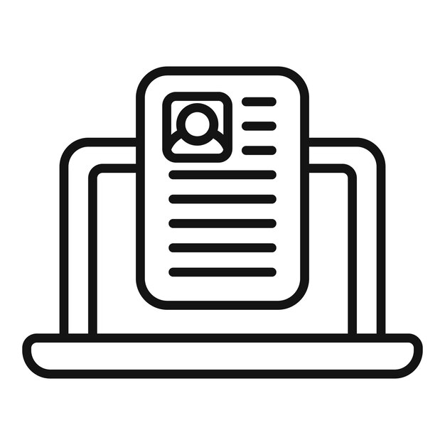 CV de portátil, papel, icono, contorno vectorial y investigación del jefe