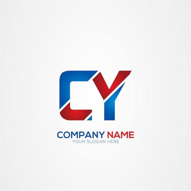 CY o YC Creative Modern Letters Diseño del logotipo Elemento rojo y azul
