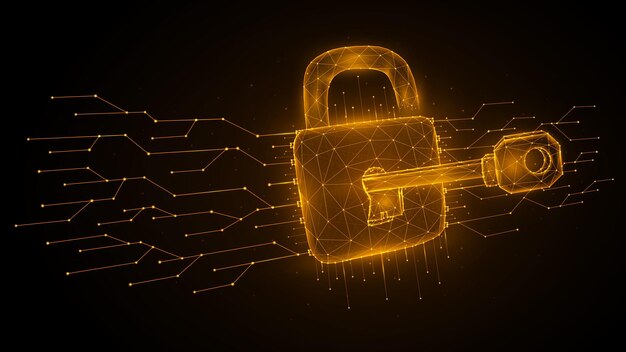 Cyber attack low poly art Ilustración de vector poligonal de una llave desbloquea una cerradura