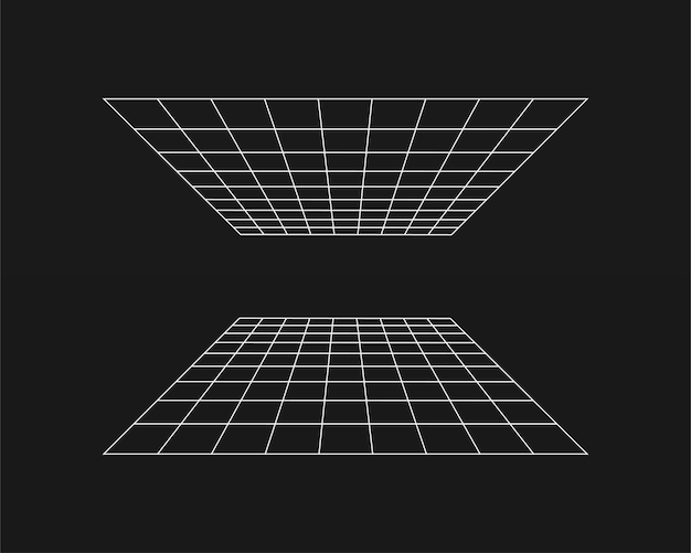 Cyber grid retro punk perspectiva túnel rectangular Geometría de túnel de rejilla sobre fondo negro Ilustración vectorial