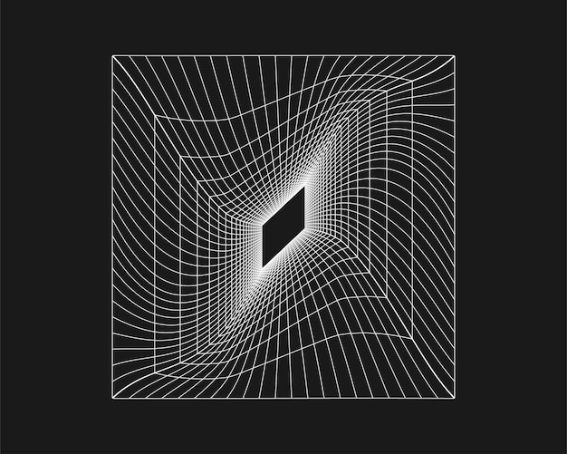 Cyber grid retro punk perspectiva túnel rectangular Geometría de túnel de rejilla sobre fondo negro Ilustración vectorial