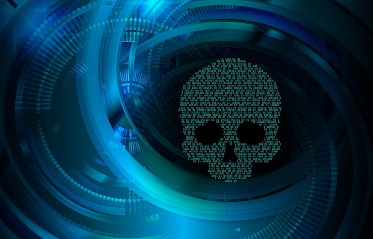 Vector cyber hacker ataque fondo cráneo vector