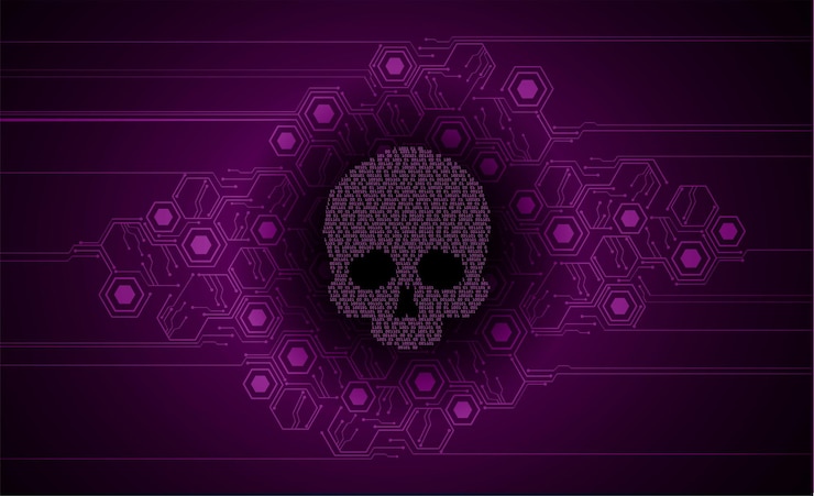 Vector cyber hacker ataque fondo cráneo vector