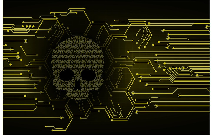 Vector cyber hacker ataque fondo cráneo vector