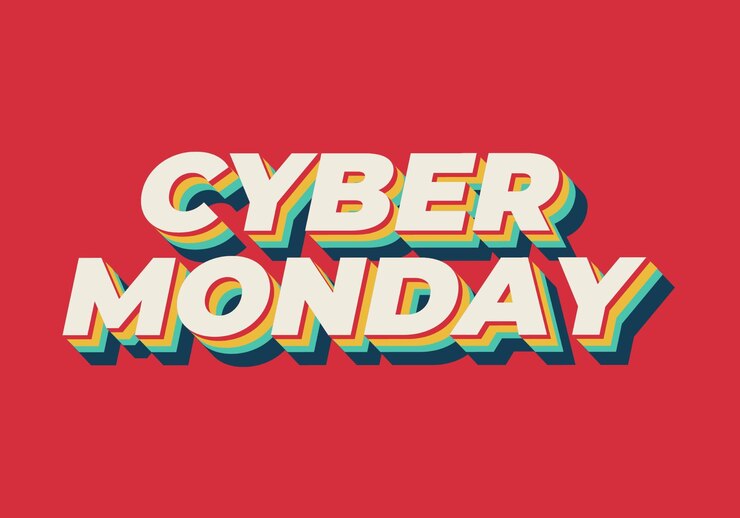 Vector cyber lunes efecto de texto en 3d y fuentes en negrita para anuncios digitales