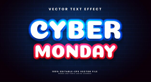 Cyber Monday 3d efecto de texto vectorial editable con tema de color de luz de neón