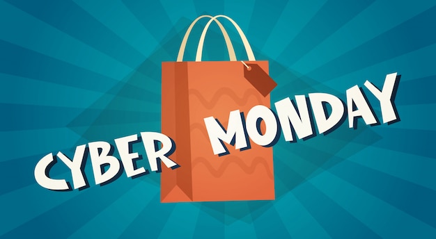 Cyber monday banner con bolsa de compras