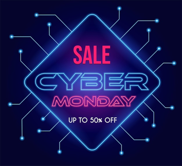 Vector cyber monday diseño de cartel de vector de tecnología moderna con texto estacional