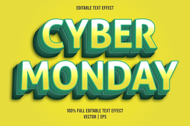 Cyber monday efecto de texto editable estilo cómic color amarillo y verde azulado