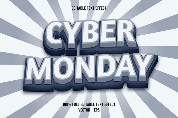 Cyber monday efecto de texto editable estilo cómic color azul