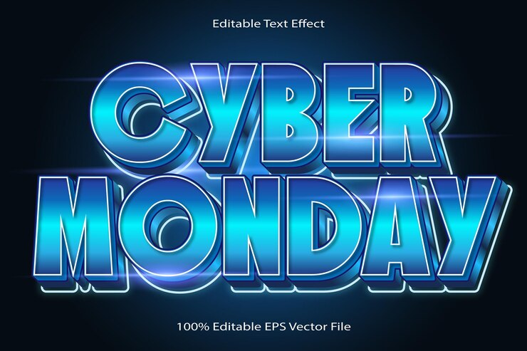 Vector cyber monday efecto de texto editable estilo de gradiente de dibujos animados en relieve