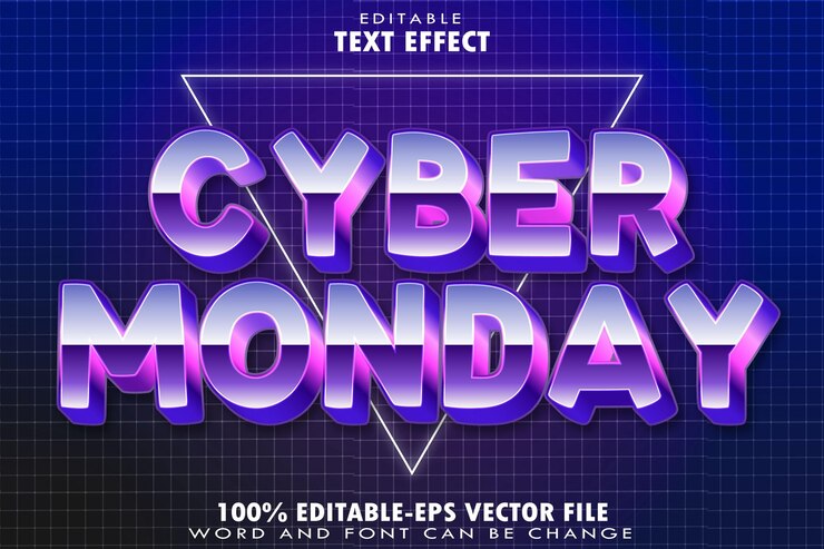 Vector cyber monday efecto de texto editable transformación del estilo de gradiente en relieve