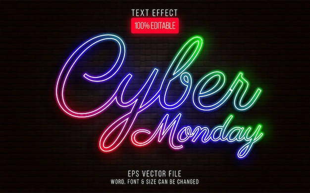 Cyber monday efecto de texto estilo neón Efecto de texto editable