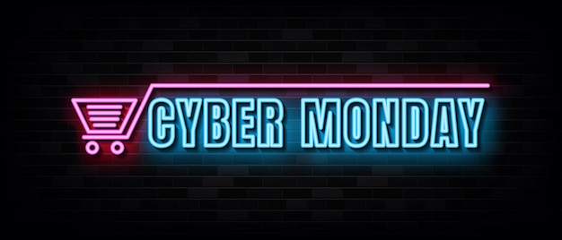 Vector cyber monday letreros neón plantilla diseño vectorial estilo neón