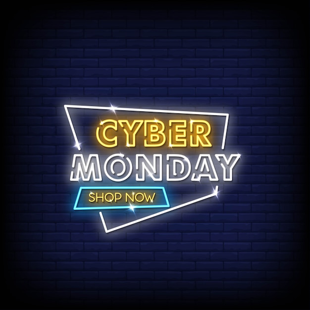 Cyber monday neon signs style vector de texto