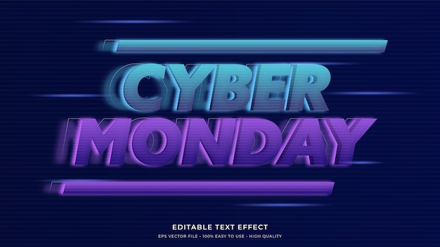 Cyber monday tipografía de luz de neón efecto de texto editable premium