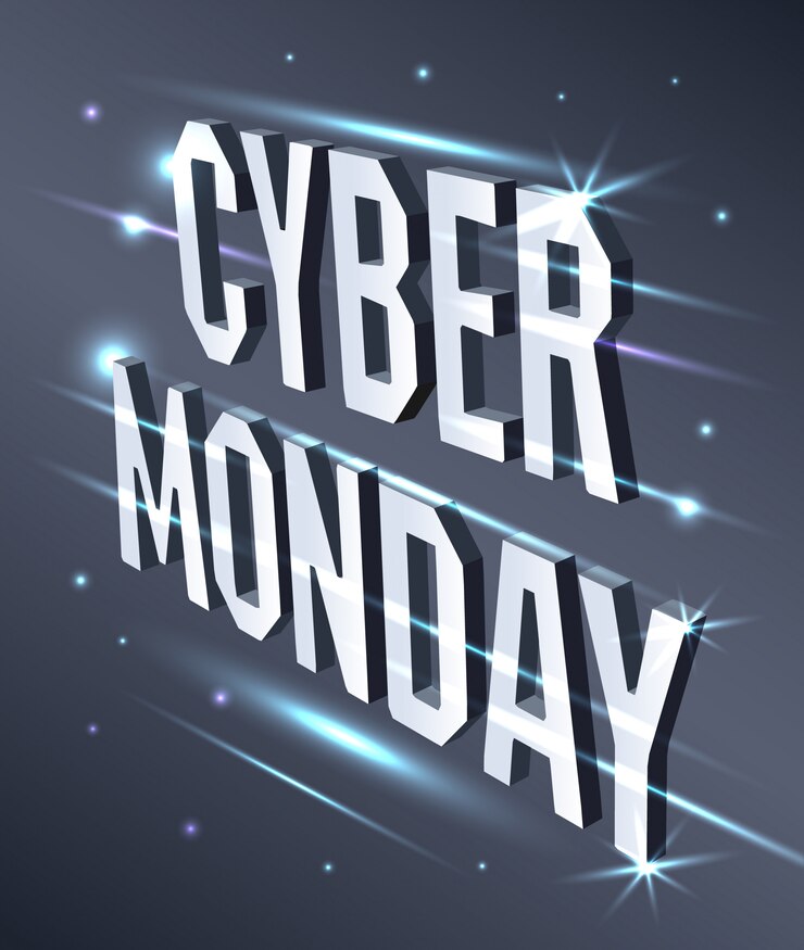 Vector cyber ​​monday web banner. concepto de visualización de datos. ilustración vectorial isométrica 3d.