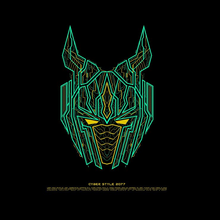 Vector cyber style 2077 robot head line art
