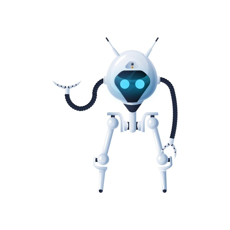Vector cyberpunk fabricación cyborg electrónica android automatización icono aislado robot vectorial con extremidades de garra de succión máquina industrial robot con manos en dos piernas personaje con brazos flexibles