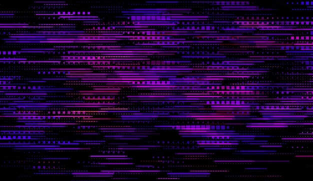 Cyberpunk fallo en púrpura con ruido y líneas de datos dañadas