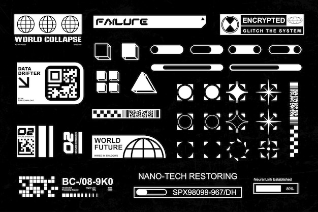Cyberpunk Glitch Elementos estéticos Falla de datos y diseño de colapso del mundo