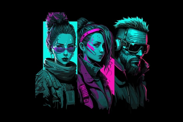 Cyberpunk personas niña niño estilo Cuberpunk ilustración vectorial