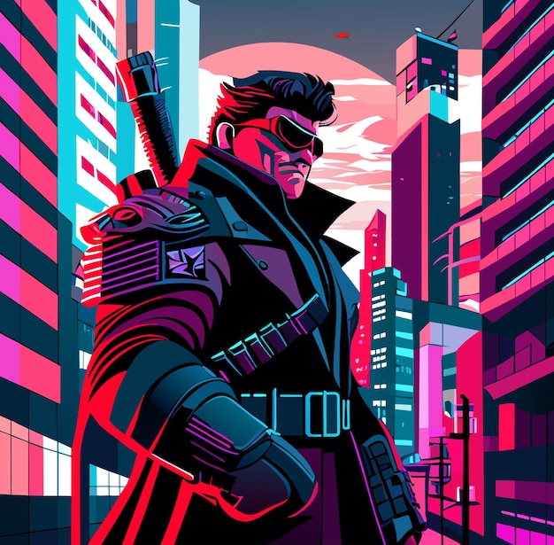 Cyberpunk Samurai en ciudad futurista