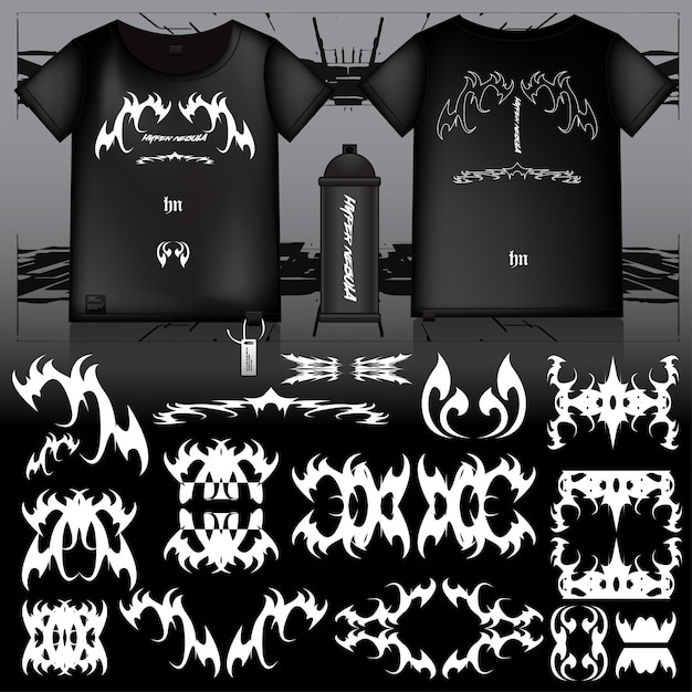 Cyberpunk scifi gaming futurista conjunto de patrones de iconas colección de plantillas hud para la marca moda t