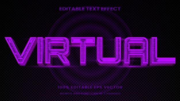 Cyberpunk virtual neon glow Texto editable en 3D Estilo de efecto