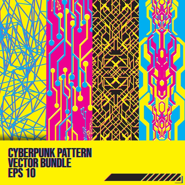 Cyberpunk y2k 2000s juegos futuristas patrón sin costuras para la moda febric marca conjunto colección plantilla de banner 2d ilustración renderización vectorial