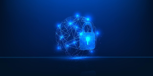 Cybersecurity Computing Protect Technology with Digital Lock Shielding Data Processor Secure System Defense Against Hackers Scammers Malware and Viruses Advanced Security