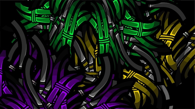Vector cyborg de alambre fresco con color amarillo verde púrpura
