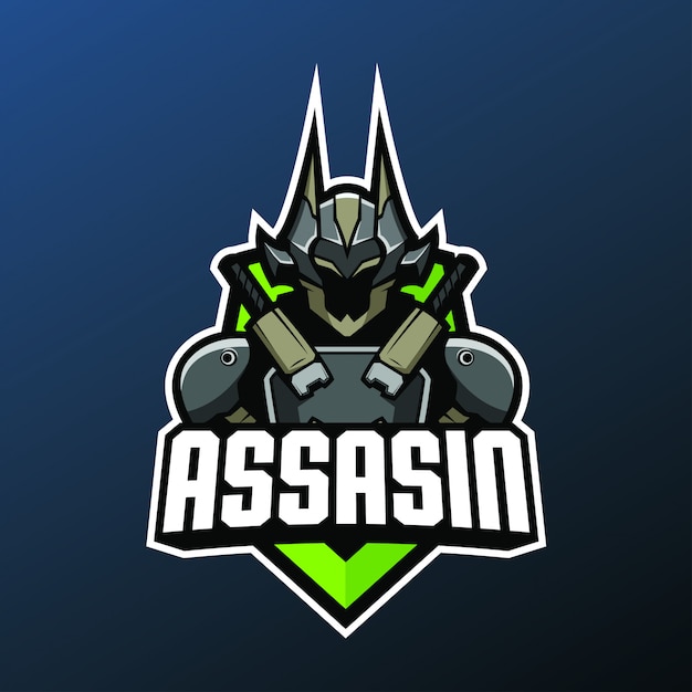 Cyborg assasin mascota para deportes y esports logo aislado sobre fondo oscuro